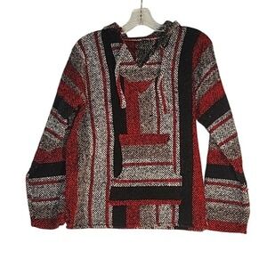 Baja Joe Drug Rug Hoodie Pullover Knit Striped Red‎ Black White
